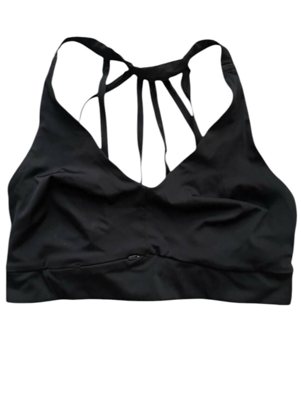 Athleta Strappy Suryana Sports Bra In Black 34D/DD Style 354040 Front Zip Pocket